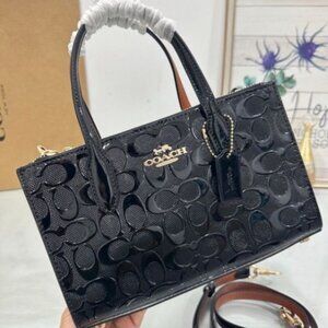 COACH Nina Small Tote Bag Signature Leather CV400 Black NEW